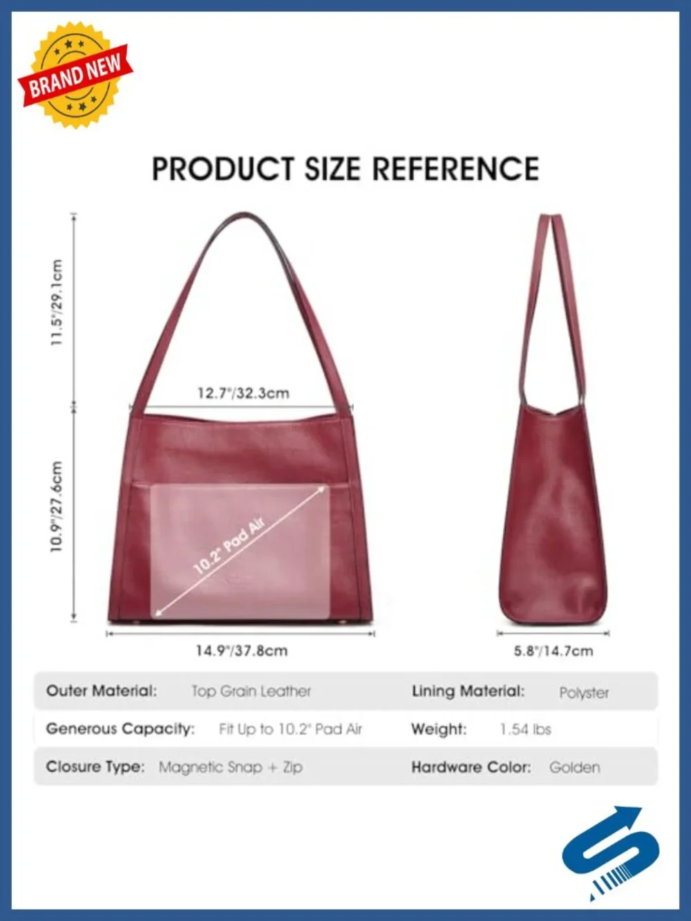 Soft Leather Tote Bag Women Zipper Closure 5 Pockets